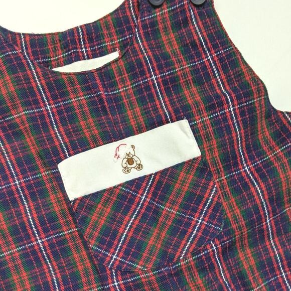 Strasburg Romper Boys Size 18m Plaid Teddy Bear Longalls Christmas Santa - Picture 2 of 4